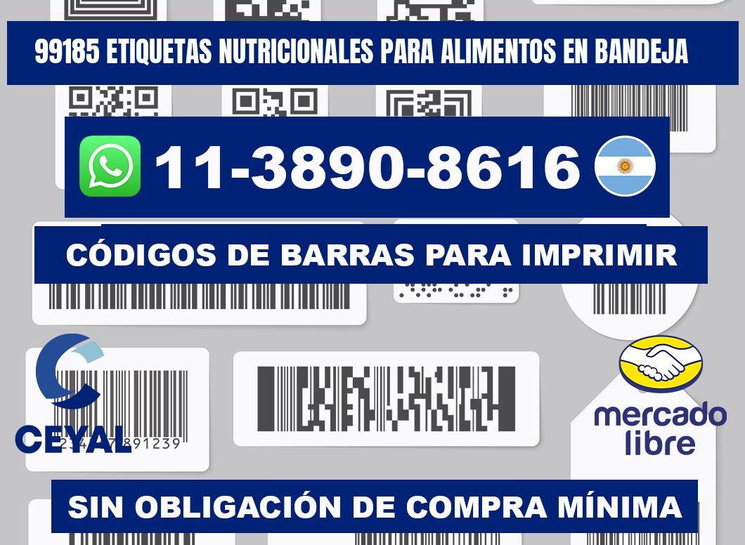 99185 etiquetas nutricionales para alimentos en bandeja