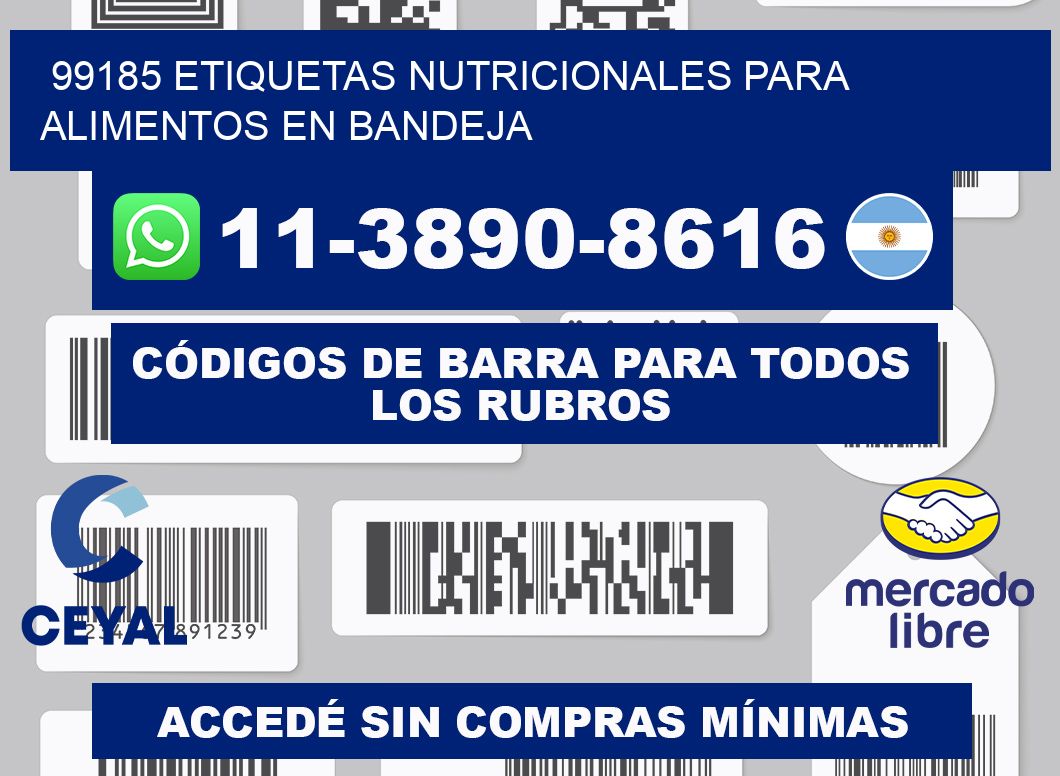99185 etiquetas nutricionales para alimentos en bandeja