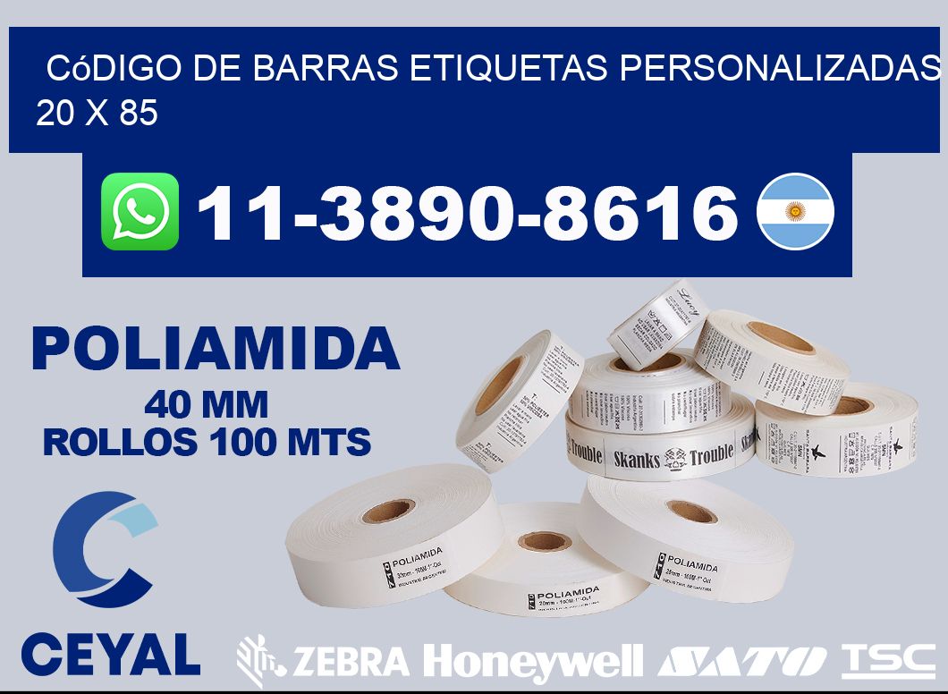 código de barras etiquetas personalizadas 20 x 85