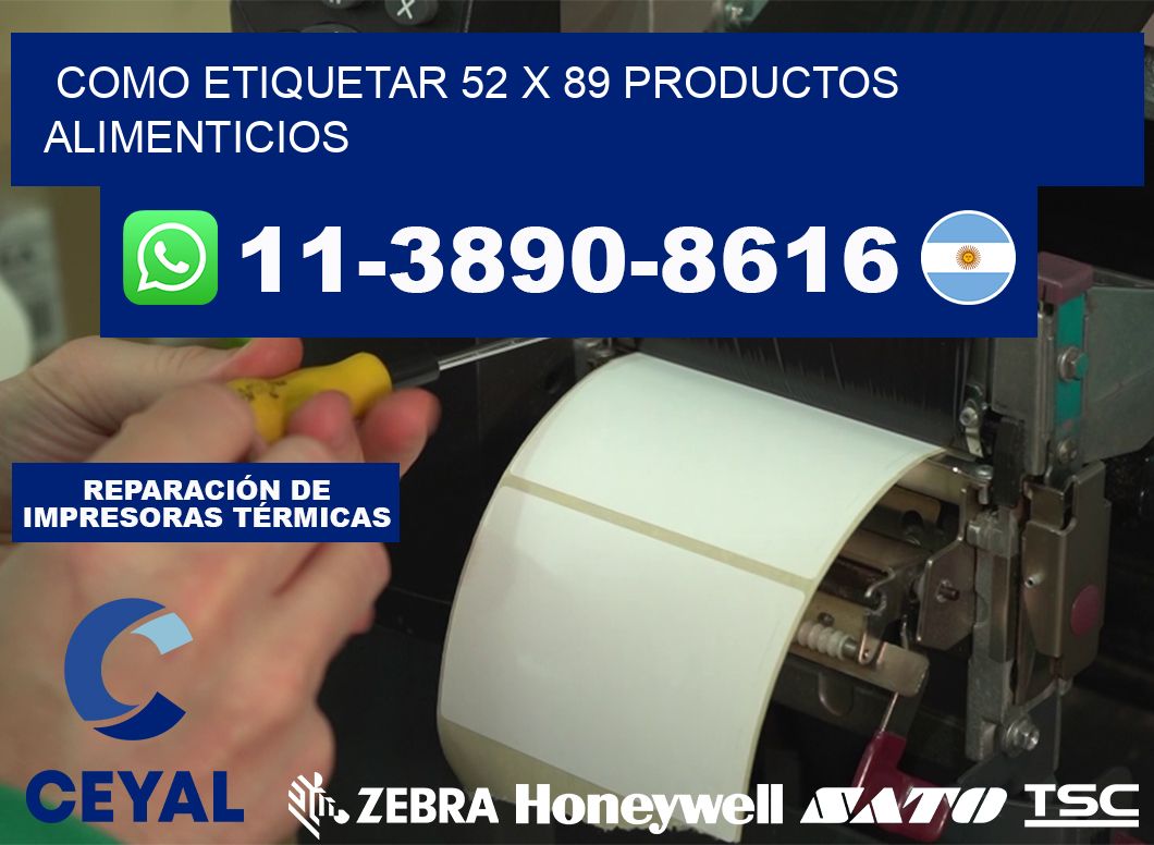 como etiquetar 52 x 89 productos alimenticios