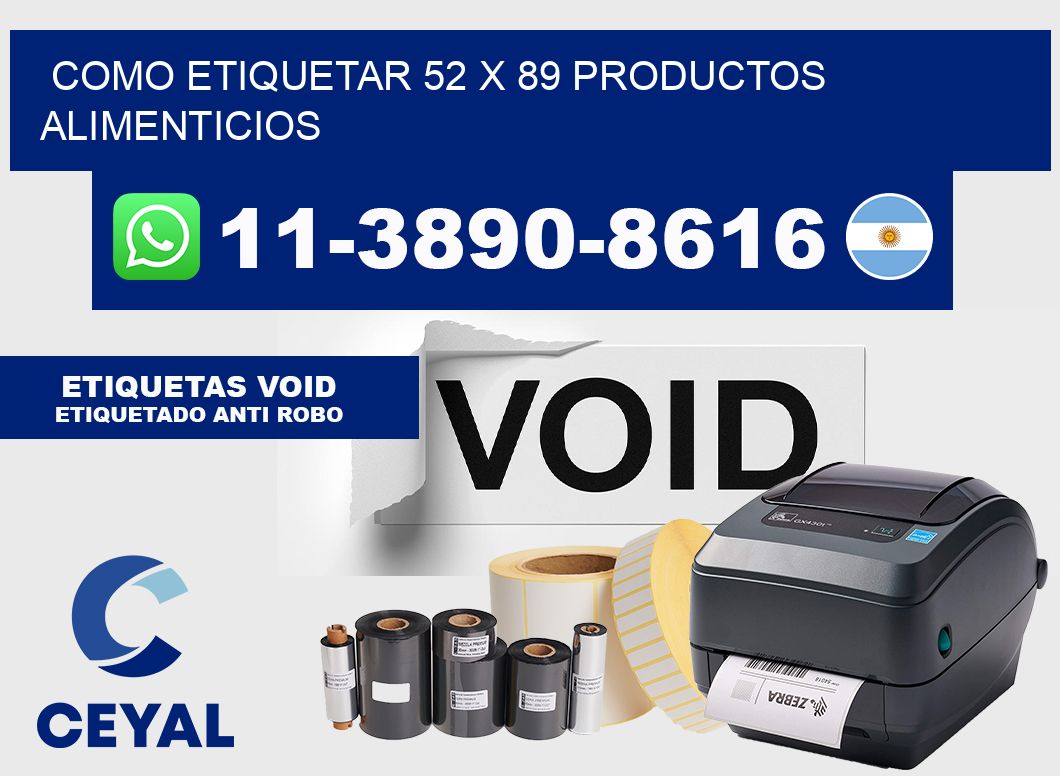 como etiquetar 52 x 89 productos alimenticios