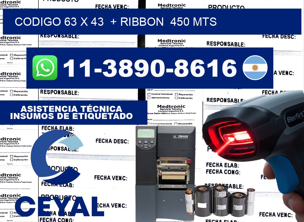 codigo 63 x 43  + ribbon  450 mts