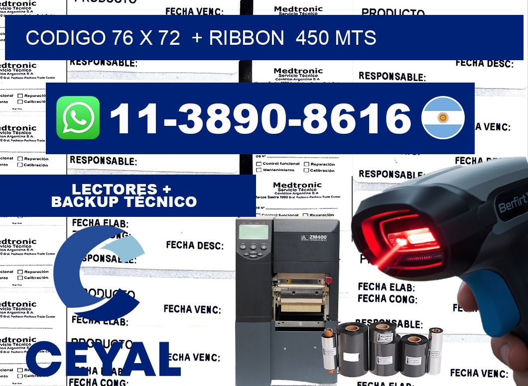 codigo 76 x 72  + ribbon  450 mts
