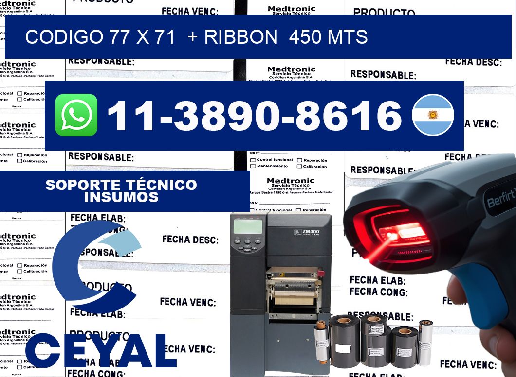 codigo 77 x 71  + ribbon  450 mts