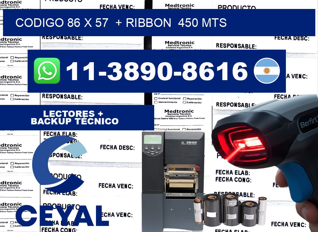 codigo 86 x 57  + ribbon  450 mts