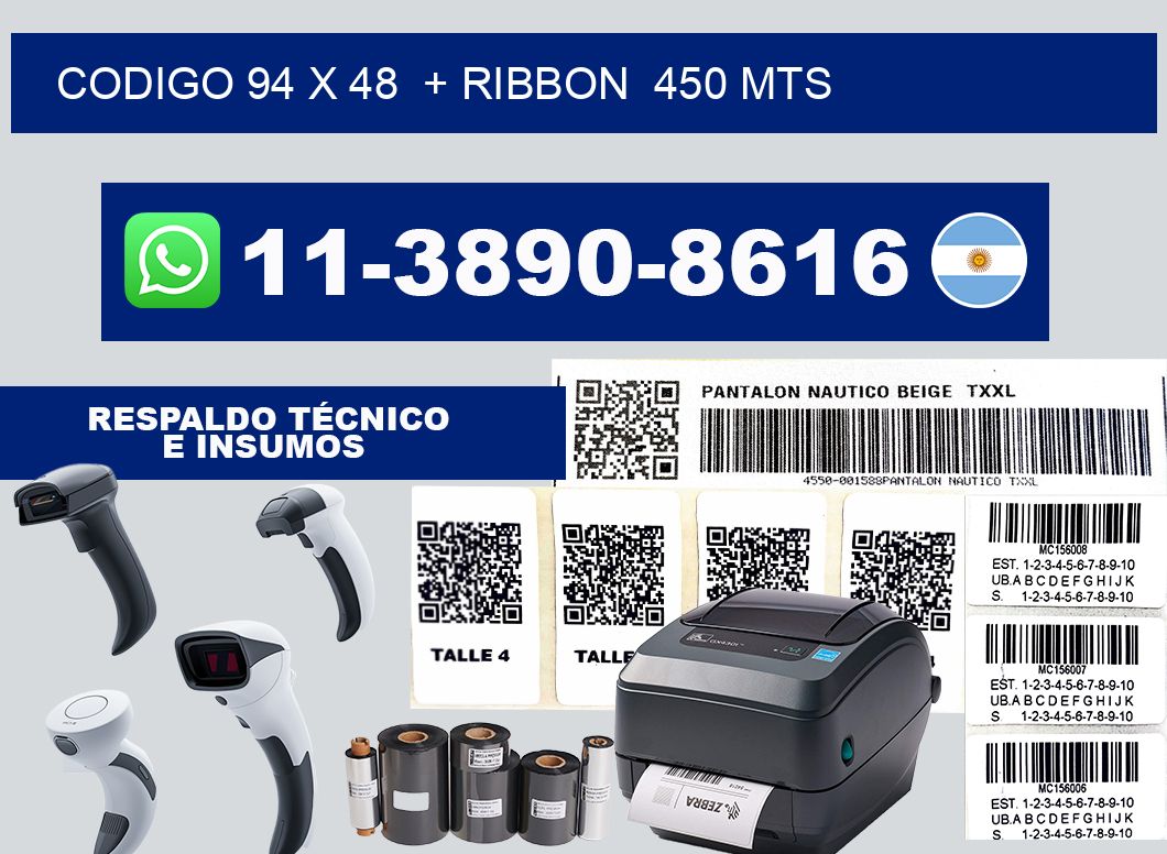 codigo 94 x 48  + ribbon  450 mts