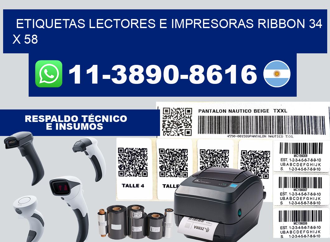 etiquetas lectores e impresoras ribbon 34 x 58