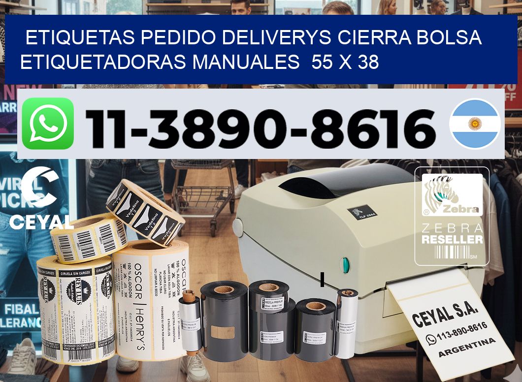 etiquetas pedido deliverys cierra bolsa Etiquetadoras Manuales 55 x 38