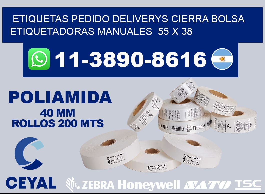 etiquetas pedido deliverys cierra bolsa  Etiquetadoras Manuales  55 x 38