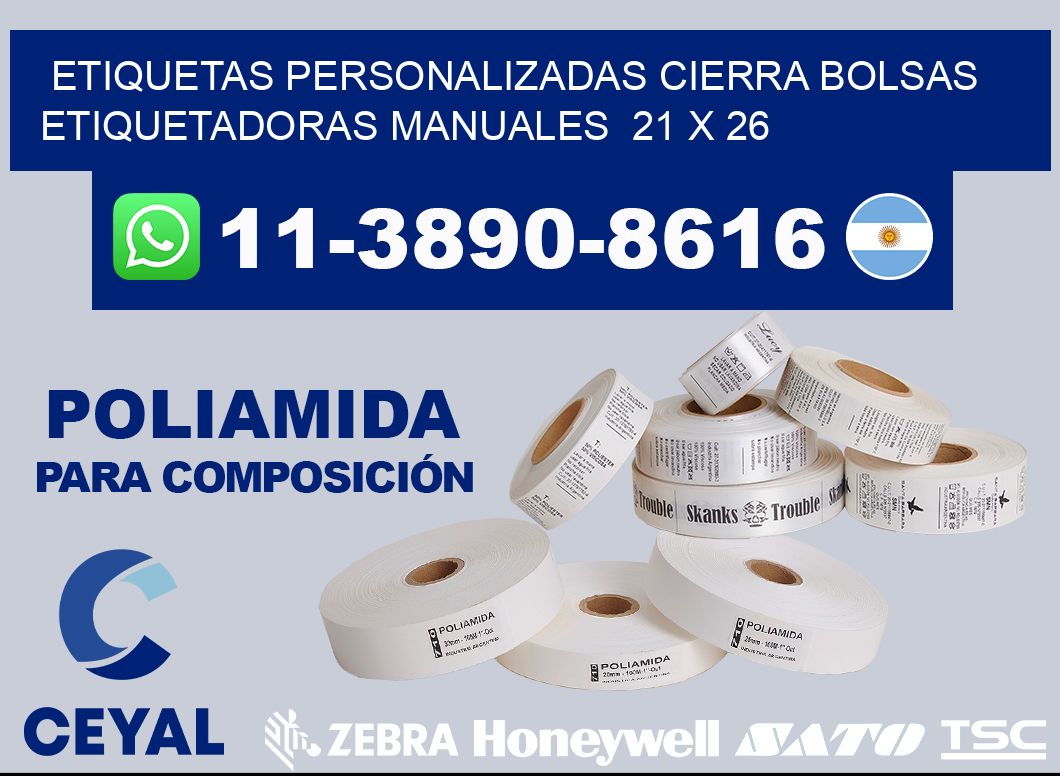 etiquetas personalizadas cierra bolsas  Etiquetadoras Manuales  21 x 26