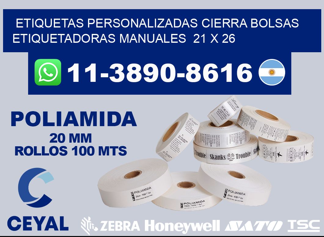 etiquetas personalizadas cierra bolsas  Etiquetadoras Manuales  21 x 26