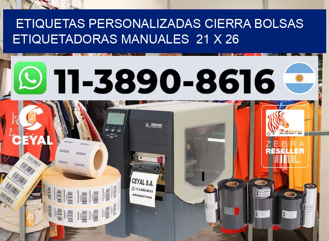 etiquetas personalizadas cierra bolsas  Etiquetadoras Manuales  21 x 26