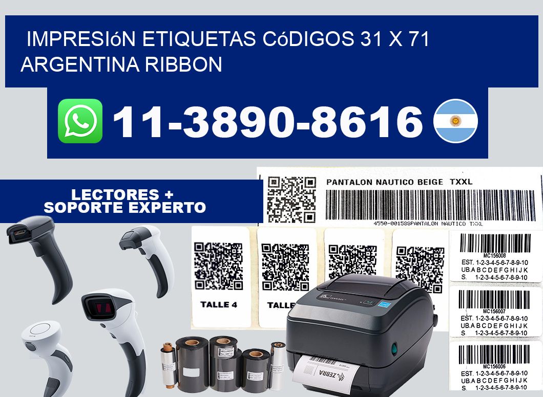 impresión etiquetas códigos 31 x 71 argentina ribbon