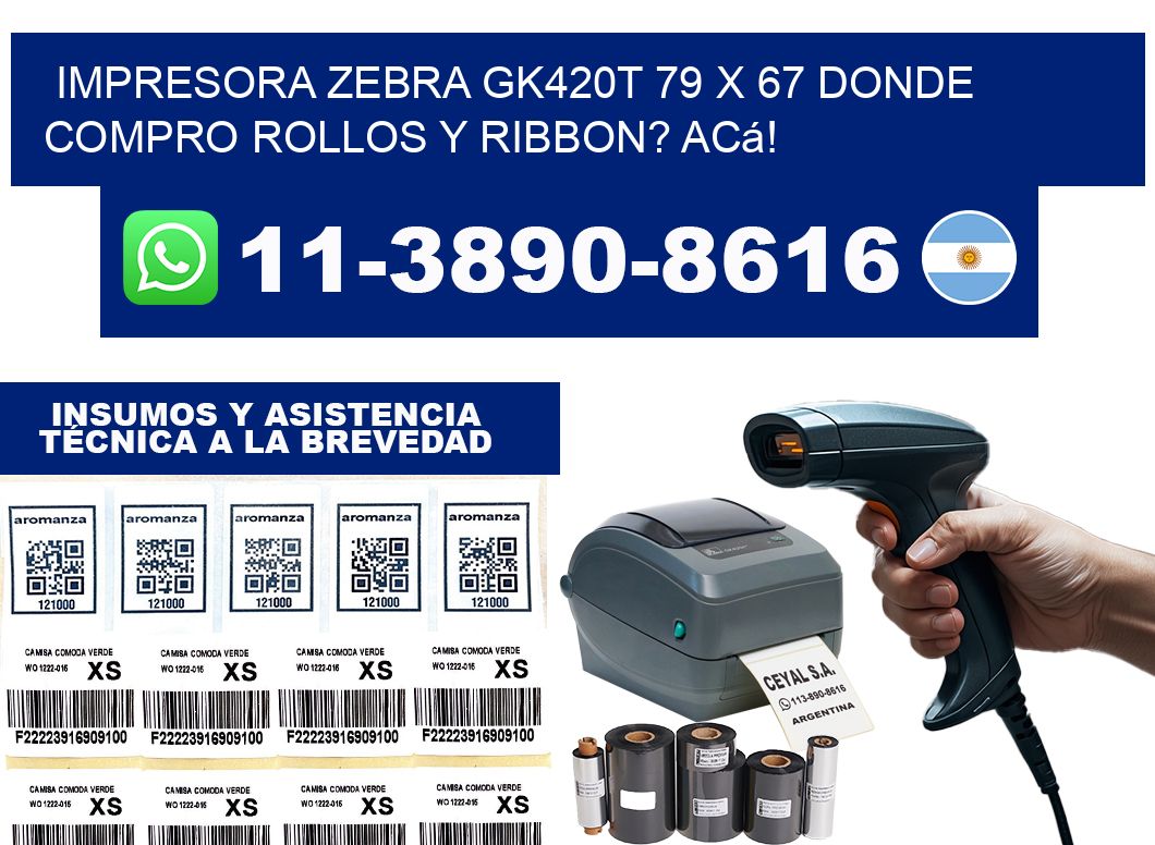 impresora zebra gk420t 79 x 67 Donde compro rollos y ribbon? Acá!