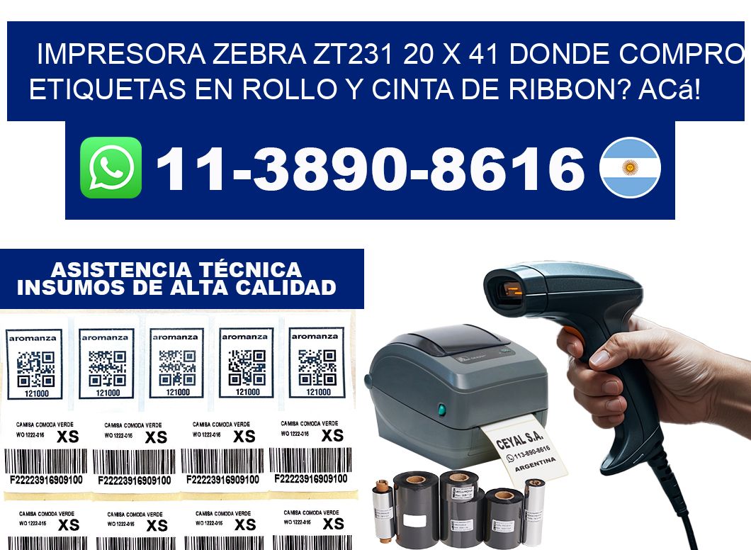 impresora zebra zt231 20 x 41 Donde compro etiquetas en rollo y cinta de ribbon? Acá!