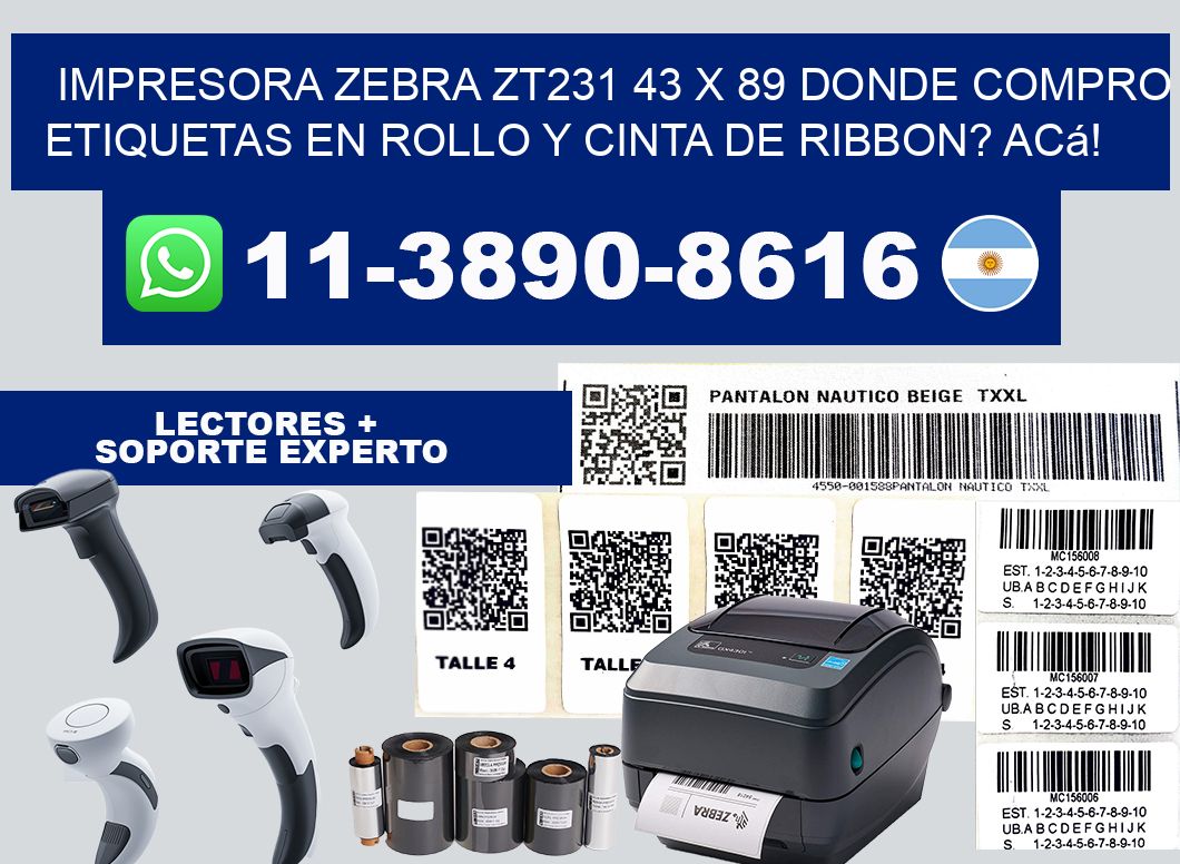 impresora zebra zt231 43 x 89 Donde compro etiquetas en rollo y cinta de ribbon? Acá!