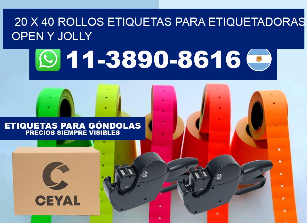 20 x 40 Rollos etiquetas para etiquetadoras open y jolly