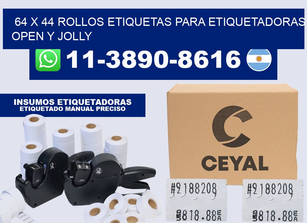 64 x 44 Rollos etiquetas para etiquetadoras open y jolly