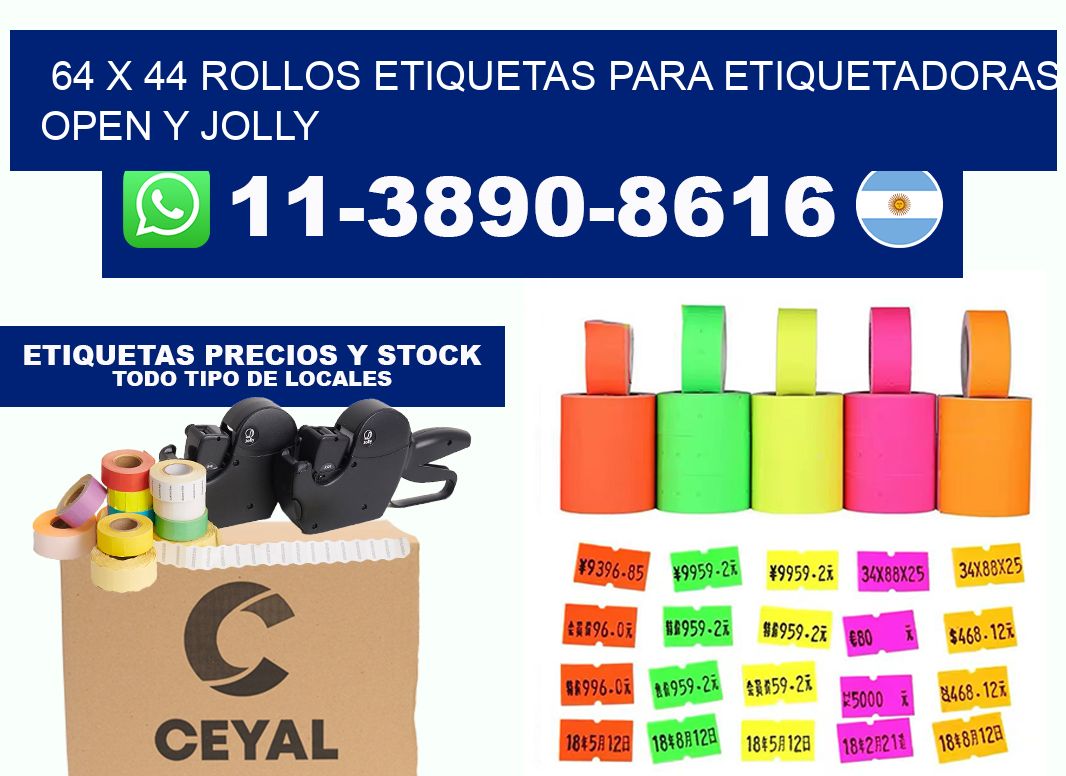 64 x 44 Rollos etiquetas para etiquetadoras open y jolly