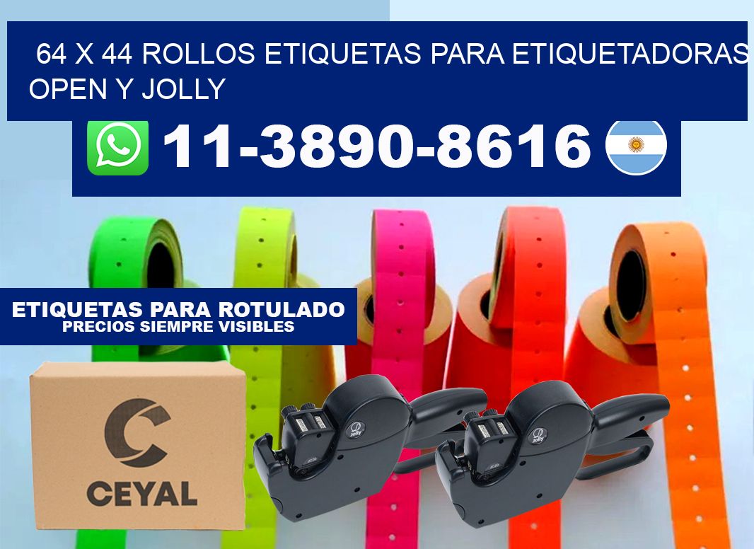 64 x 44 Rollos etiquetas para etiquetadoras open y jolly