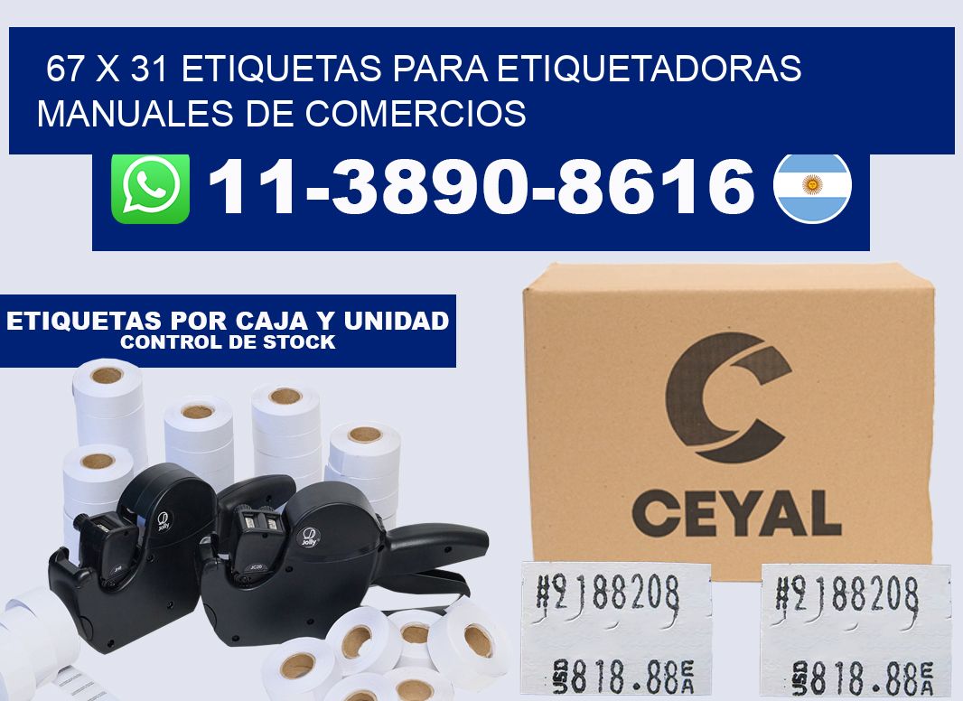 67 x 31 etiquetas para etiquetadoras manuales de comercios