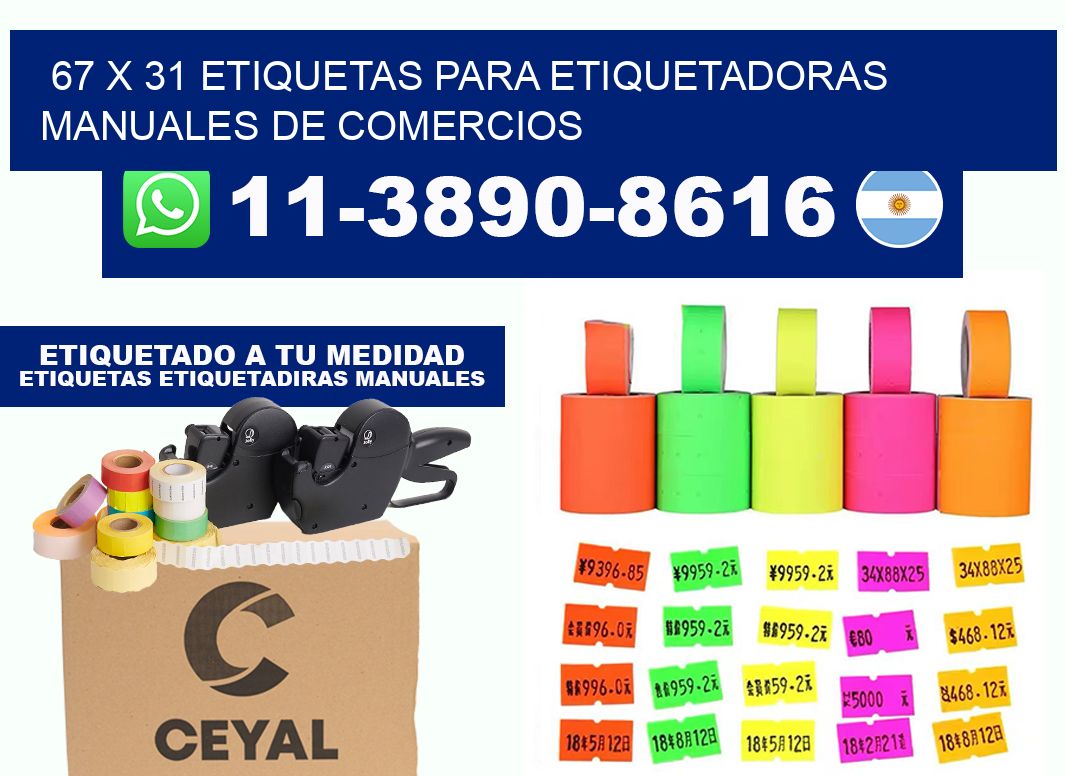 67 x 31 etiquetas para etiquetadoras manuales de comercios