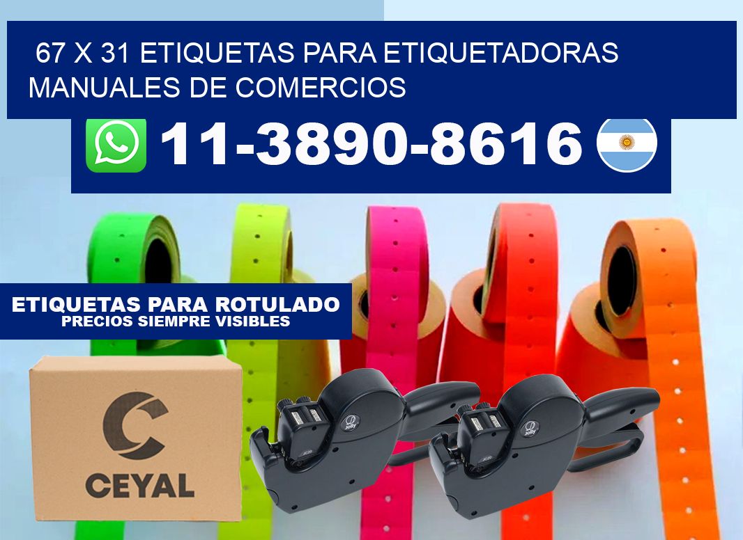 67 x 31 etiquetas para etiquetadoras manuales de comercios
