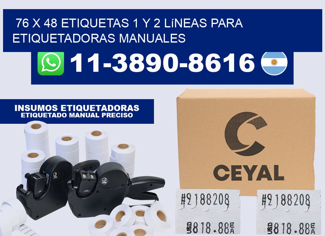 76 x 48 Etiquetas 1 y 2 líneas para etiquetadoras manuales