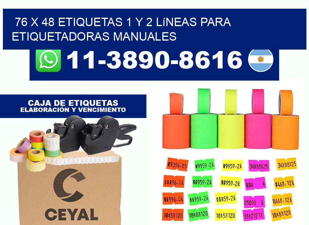 76 x 48 Etiquetas 1 y 2 líneas para etiquetadoras manuales