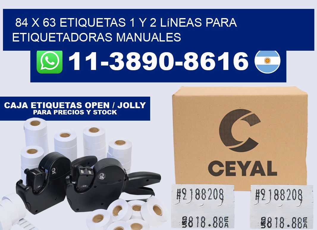 84 x 63 Etiquetas 1 y 2 líneas para etiquetadoras manuales