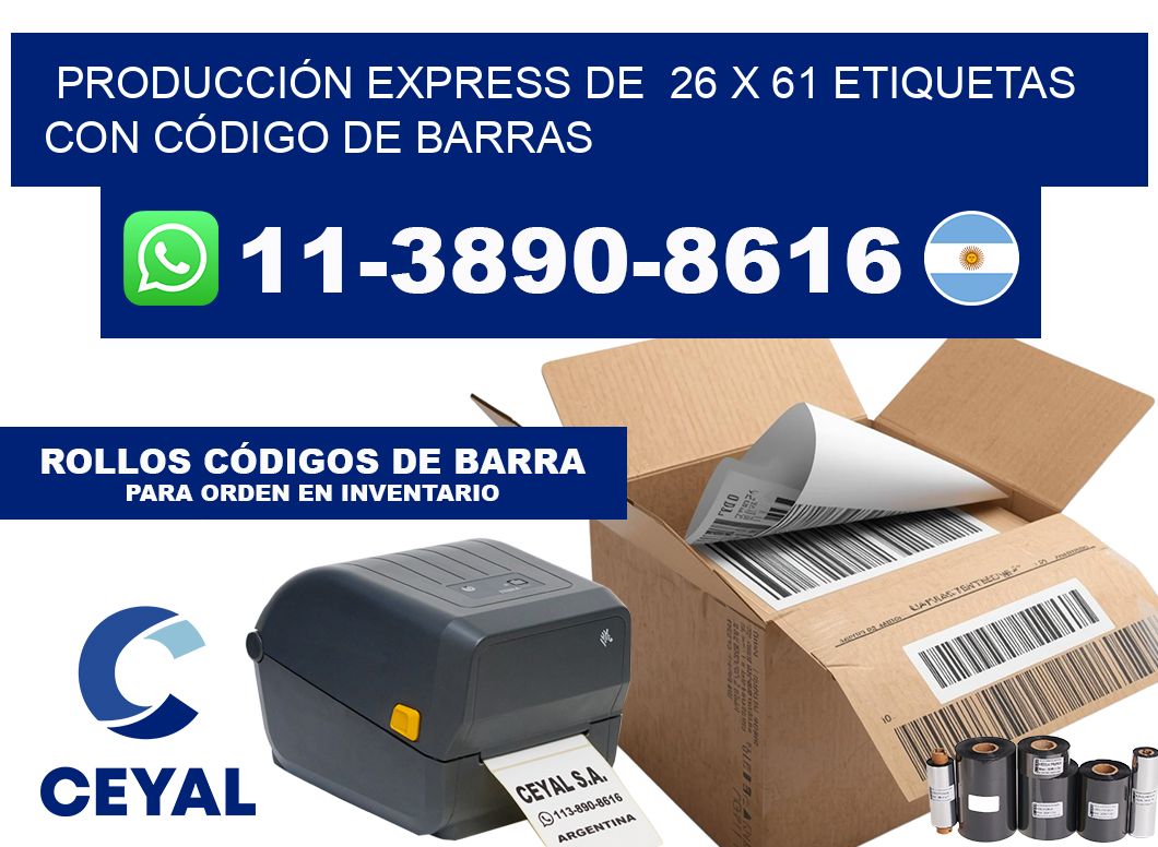 PRODUCCIÓN EXPRESS DE  26 x 61 ETIQUETAS CON CÓDIGO DE BARRAS