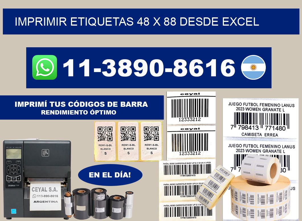 imprimir etiquetas 48 x 88 desde excel